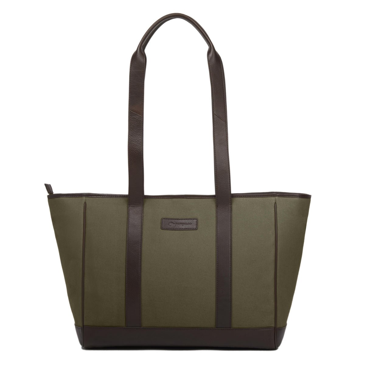 PAMPEANO Bolso tote bag - brown leather and forest canvas with cream stitching - image 3