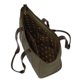 PAMPEANO Bolso tote bag - brown leather and forest canvas with cream stitching - image 4