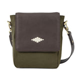 PAMPEANO Bandolera crossbody bag - brown leather and forest canvas