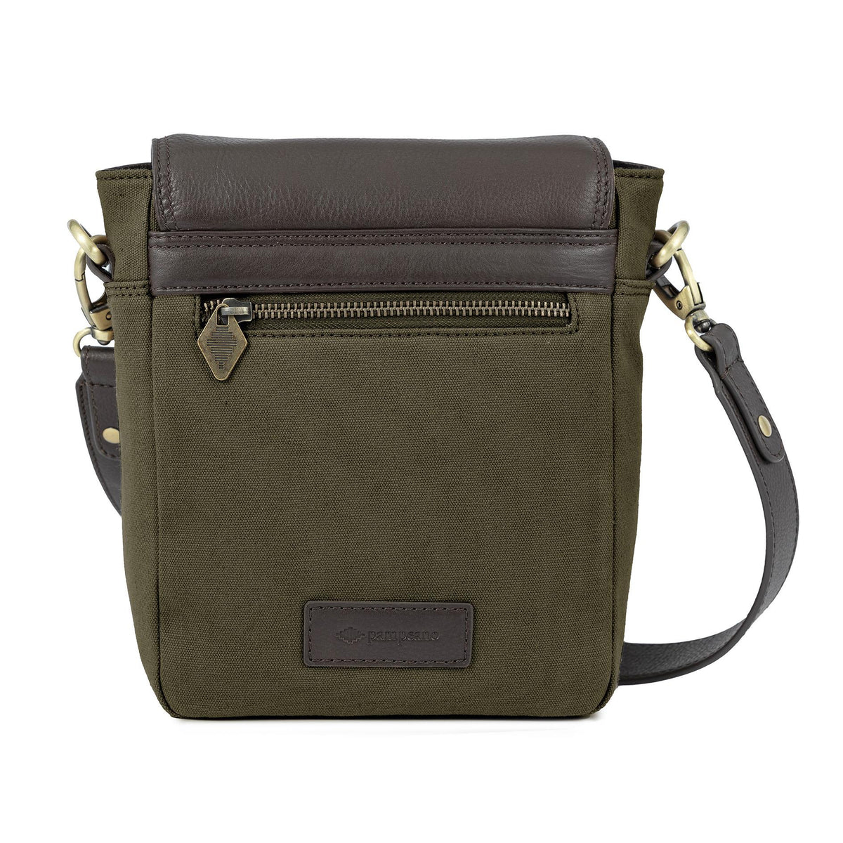 PAMPEANO Bandolera crossbody bag - brown leather and forest canvas - image 2