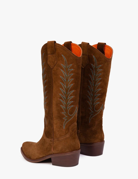 PENELOPE CHILVERS Goldie Embroidered Cowboy Boots - Ladies Suede - Peat Penelope Chilvers
