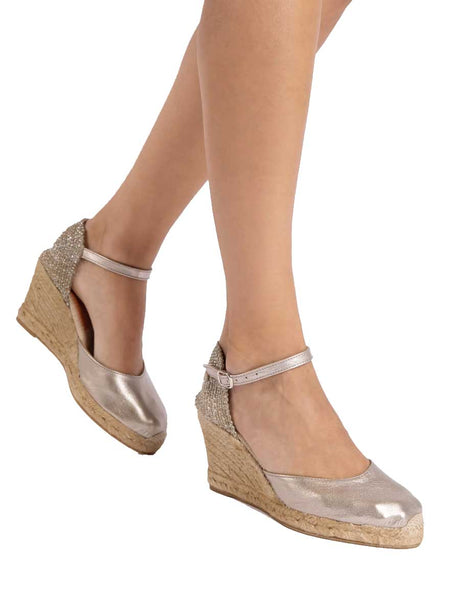 Penelope Chilvers High Mary Jane Metallic Leather Espadrille - Women's -  Champagne