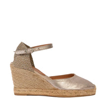 Load image into Gallery viewer, Penelope Chilvers High Mary Jane Metallic Leather Espadrille - Women&#39;s -  Champagne
