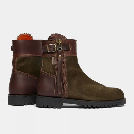 PENELOPE CHILVERS Inclement Cropped Tassel Boots - Womens Waterproof Suede - Seaweed/Conker Penelope Chilvers