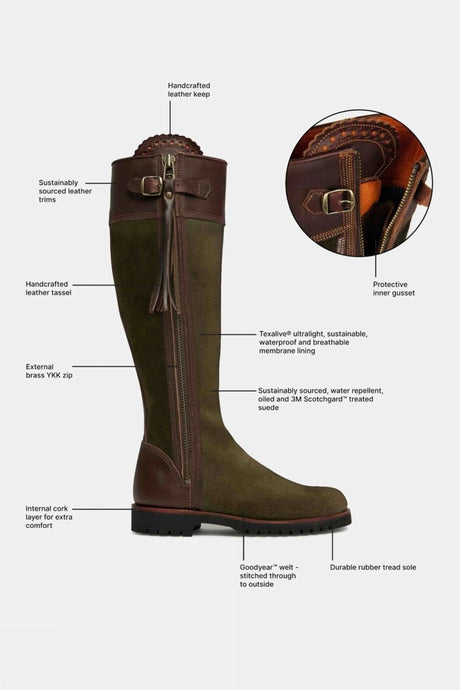 PENELOPE CHILVERS Inclement Tassel Boots - Womens Waterproof Suede - Seaweed/Conker Penelope Chilvers