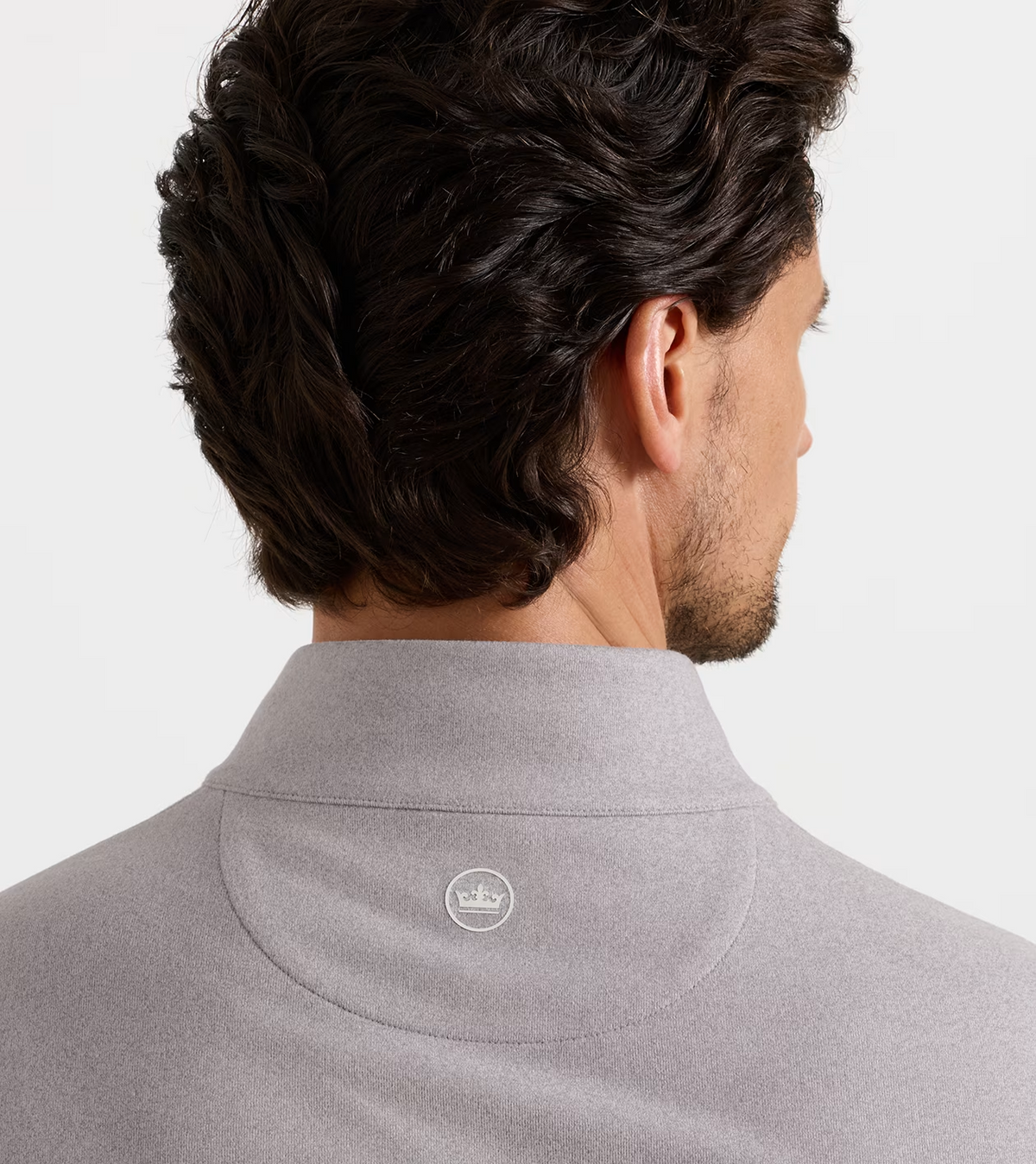 Peter Millar Ardent Air Performance Full-Zip Gilet in Gale Grey - back neck logo detail