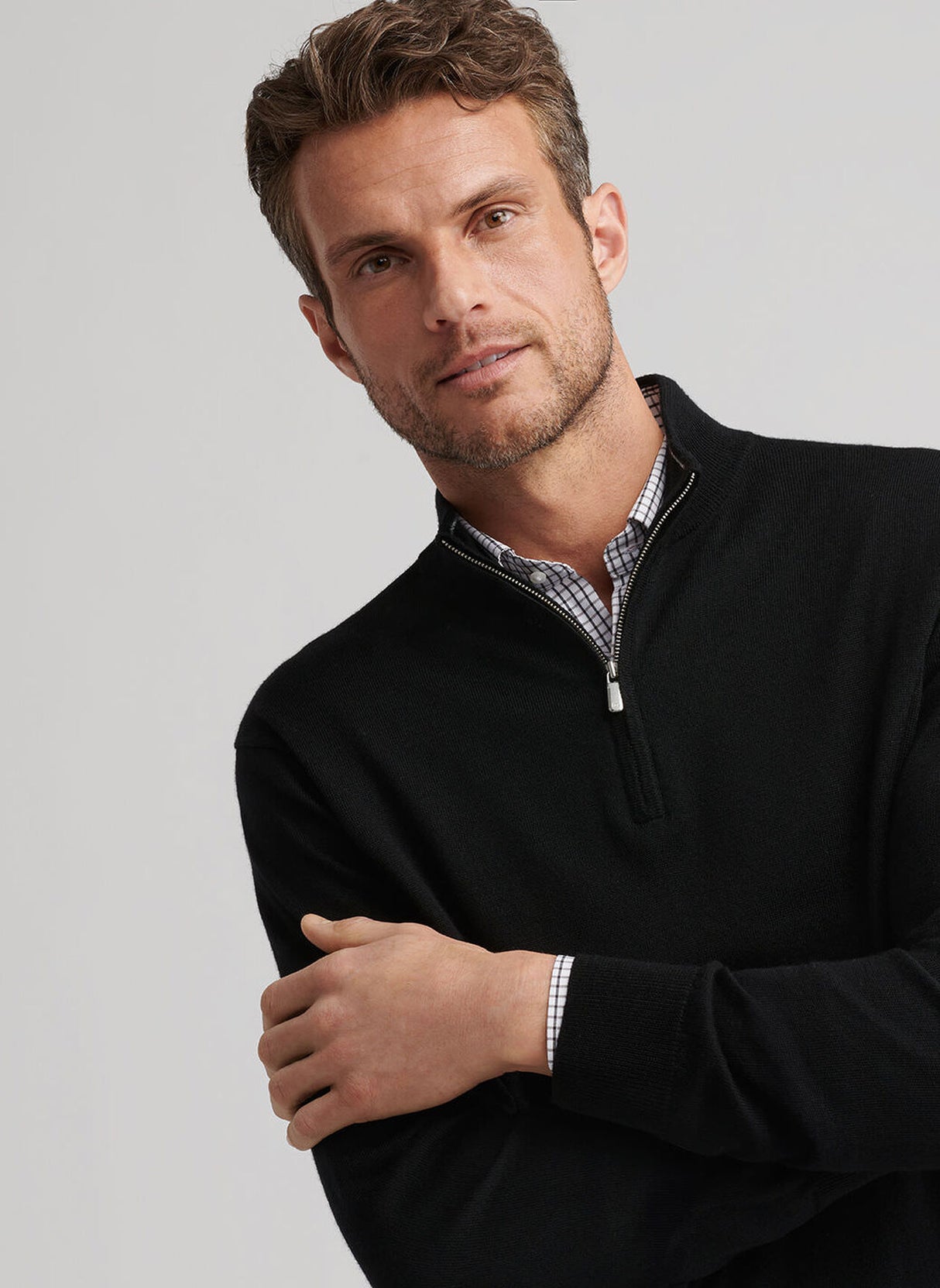 PETER MILLAR Autumn Crest Quarter Zip Sweater - Men's Classic Fit - Black