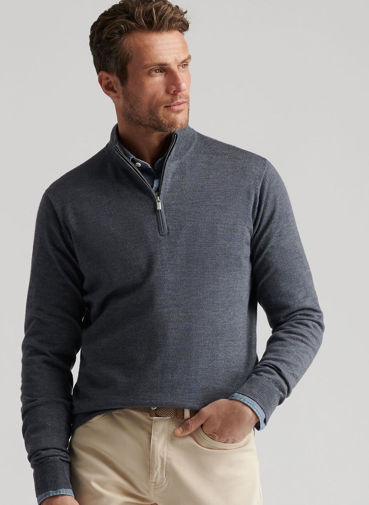 PETER MILLAR Autumn Crest Quarter Zip Sweater - Men's Classic Fit - Charcoal