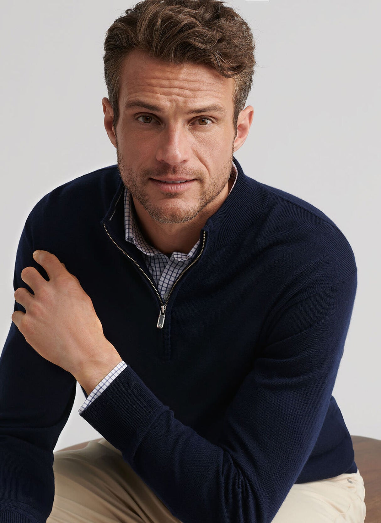 PETER MILLAR Autumn Crest Quarter Zip Sweater - Men's Classic Fit - Navy