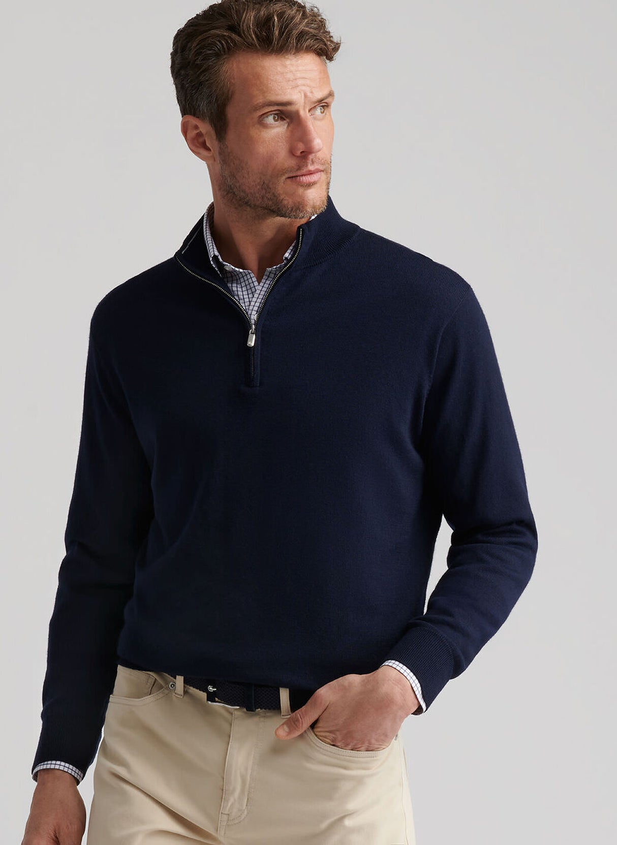 PETER MILLAR Autumn Crest Quarter Zip Sweater - Men's Classic Fit - Navy