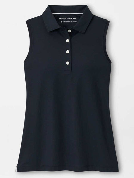 PETER MILLAR Banded Sports Mesh Sleeveless Polo - Womens - Black