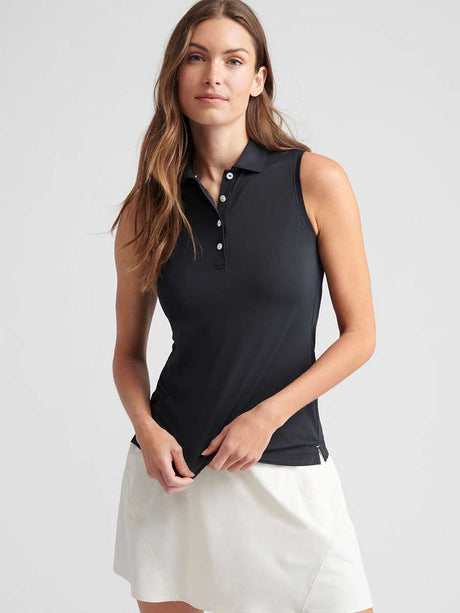 PETER MILLAR Banded Sports Mesh Sleeveless Polo - Womens - Black