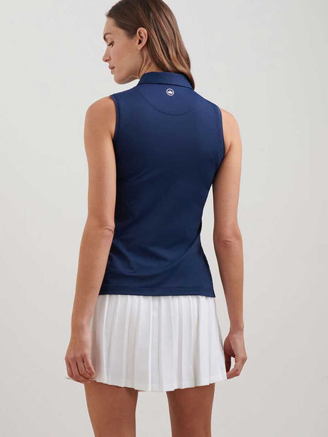 PETER MILLAR Banded Sports Mesh Sleeveless Polo - Womens - Navy