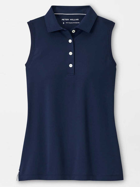 PETER MILLAR Banded Sports Mesh Sleeveless Polo - Womens - Navy