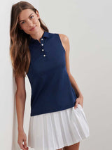 PETER MILLAR Banded Sports Mesh Sleeveless Polo - Womens - Navy