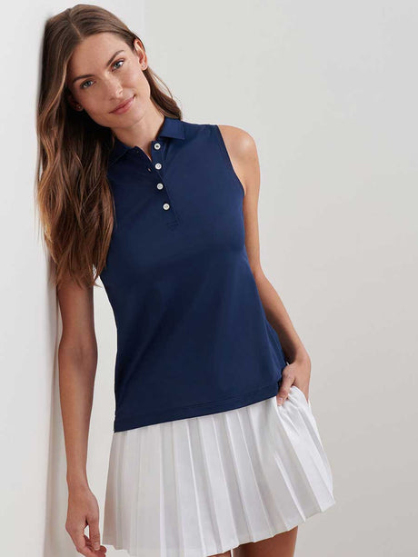 PETER MILLAR Banded Sports Mesh Sleeveless Polo - Womens - Navy