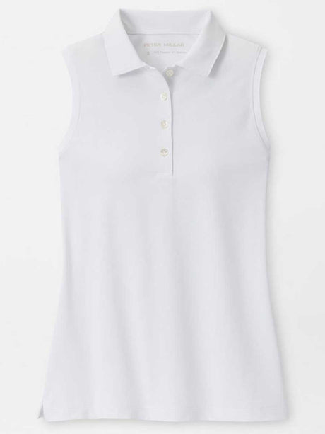 PETER MILLAR Banded Sports Mesh Sleeveless Polo - Womens - White