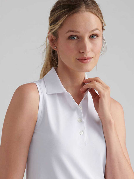PETER MILLAR Banded Sports Mesh Sleeveless Polo - Womens - White