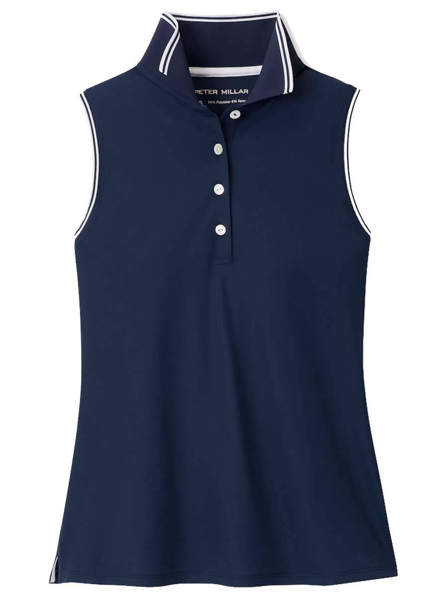 PETER MILLAR Canterbury Tipped Sport Mesh Sleeveless Polo - Womens - Navy / White