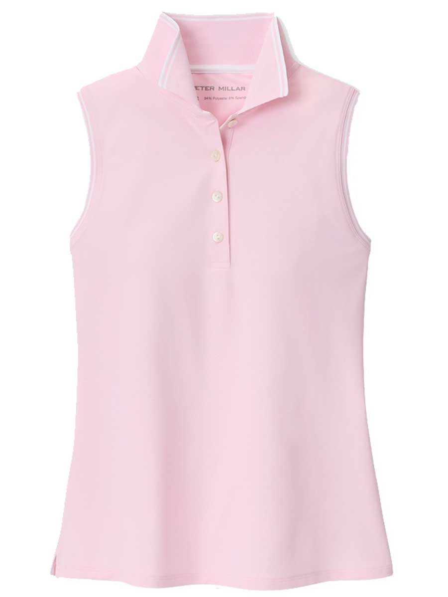 PETER MILLAR Canterbury Tipped Sport Mesh Sleeveless Polo - Womens - Pearl Pink / White
