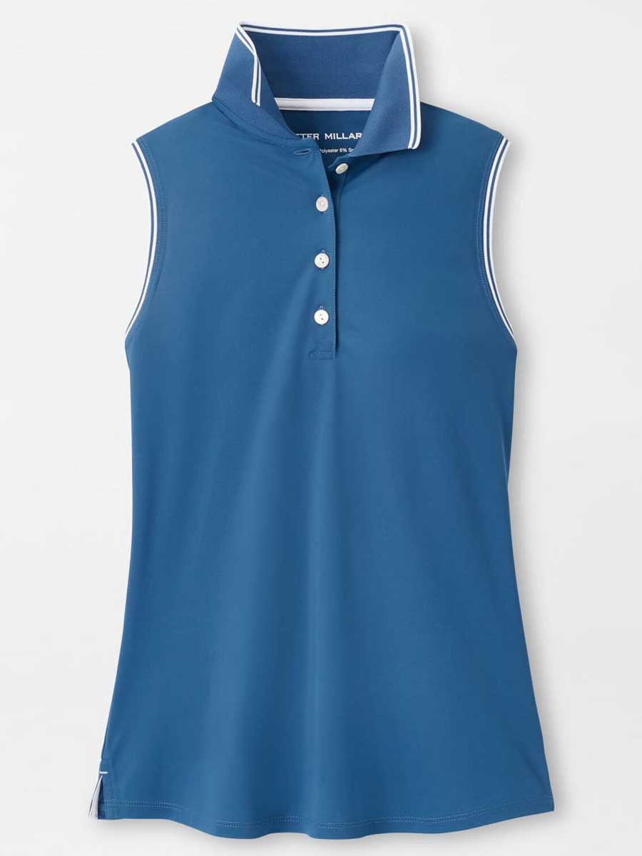 PETER MILLAR Canterbury Tipped Sport Mesh Sleeveless Polo - Womens - Windsor Blue / White