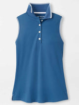PETER MILLAR Canterbury Tipped Sport Mesh Sleeveless Polo - Womens - Windsor Blue / White