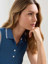 PETER MILLAR Canterbury Tipped Sport Mesh Sleeveless Polo - Womens - Windsor Blue / White