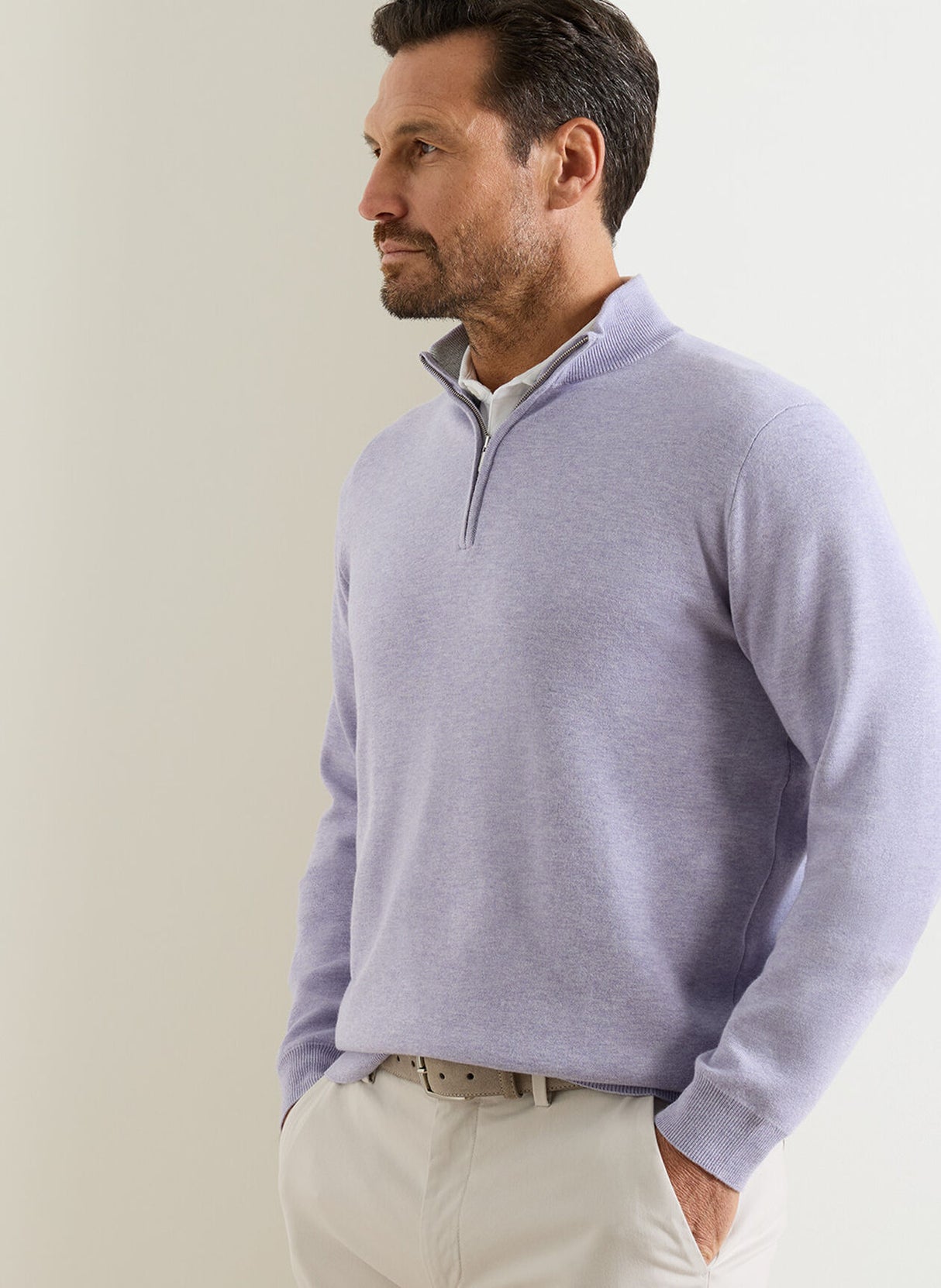 PETER MILLAR Coolspun Lite Cotton Quarter-Zip Sweater – Men's Classic Fit – Light Violet