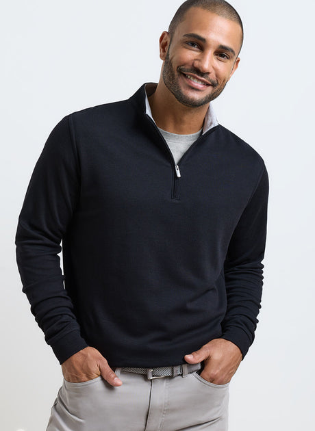 PETER MILLAR Crown Comfort Pique Quarter Zip Sweater - Men's Classic Fit - Black