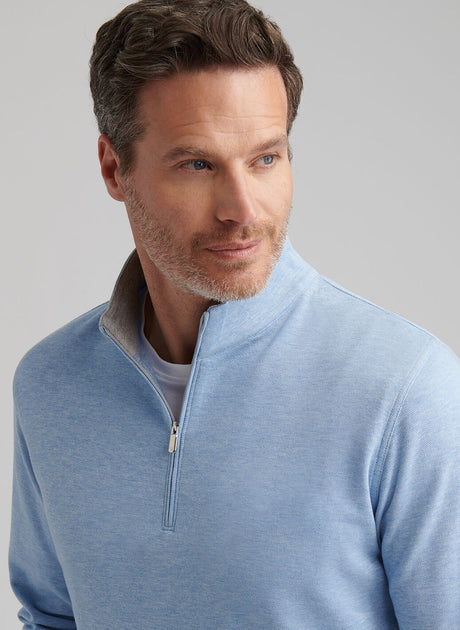 PETER MILLAR Crown Comfort Pique Quarter Zip Sweater - Men's Classic Fit - Cottage Blue