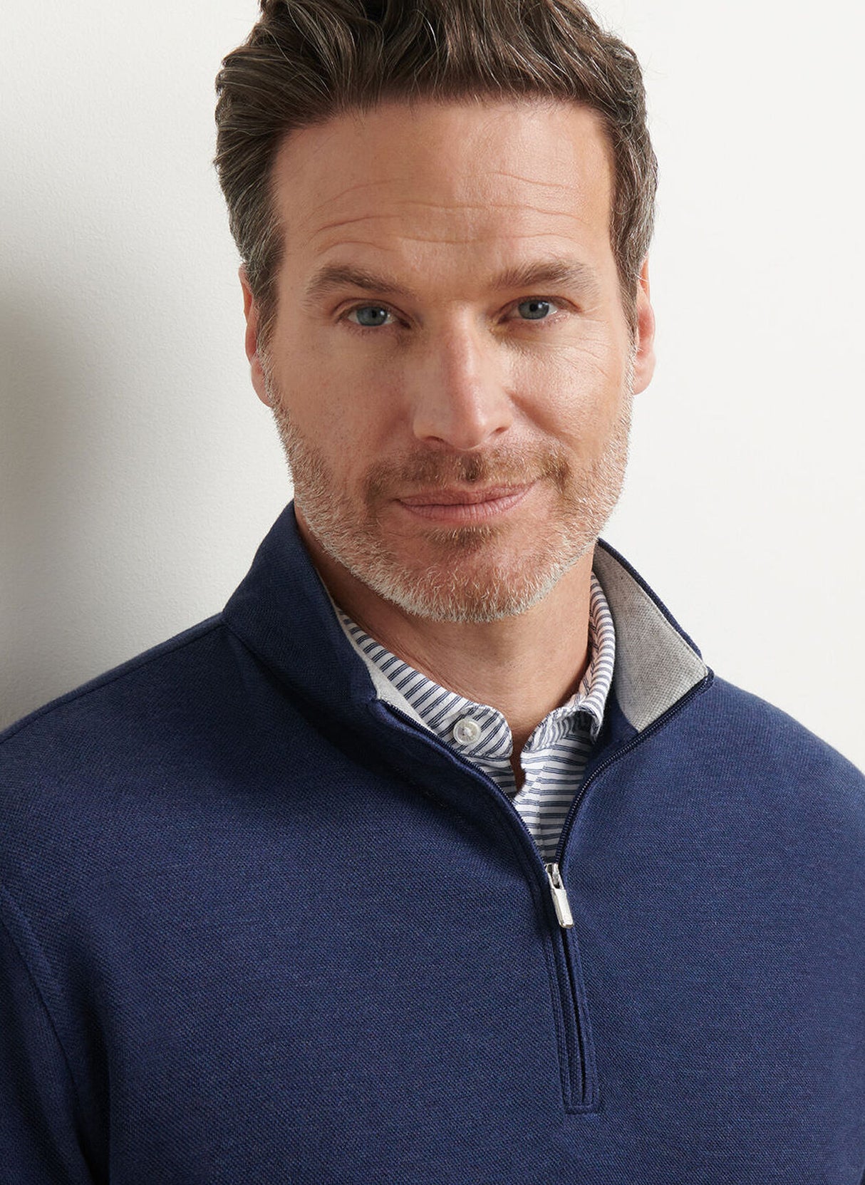 PETER MILLAR Crown Comfort Pique Quarter Zip Sweater - Men's Classic Fit - Navy