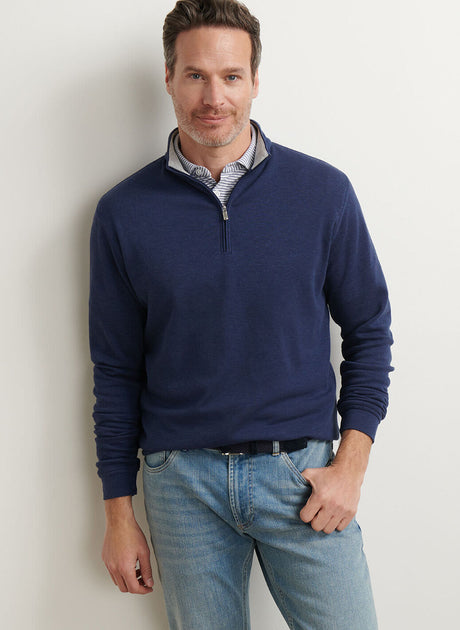 PETER MILLAR Crown Comfort Pique Quarter Zip Sweater - Men's Classic Fit - Navy