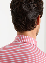 PETER MILLAR Dunnes Stripe Performance Jersey Polo Shirt – Men’s Classic Fit – Chili Red