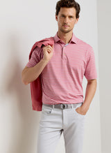 PETER MILLAR Dunnes Stripe Performance Jersey Polo Shirt – Men’s Classic Fit – Chili Red