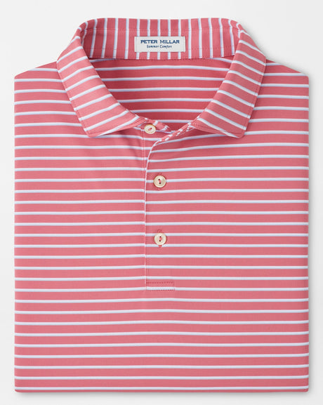 PETER MILLAR Dunnes Stripe Performance Jersey Polo Shirt – Men’s Classic Fit – Chili Red