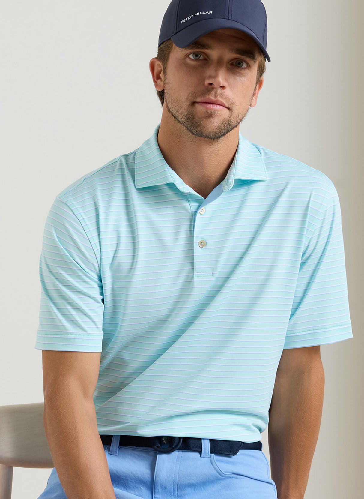 PETER MILLAR Dunnes Stripe Performance Jersey Polo Shirt – Men’s Classic Fit – Clearwater