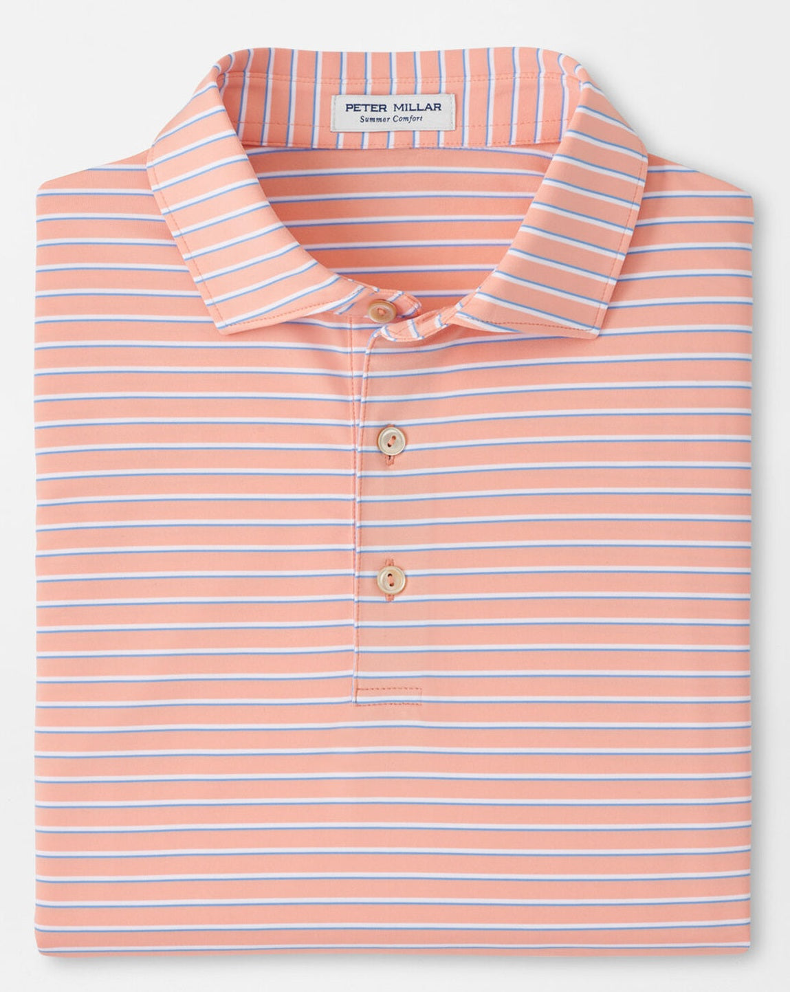 PETER MILLAR Dunnes Stripe Performance Jersey Polo Shirt – Men’s Classic Fit – Summer Apricot