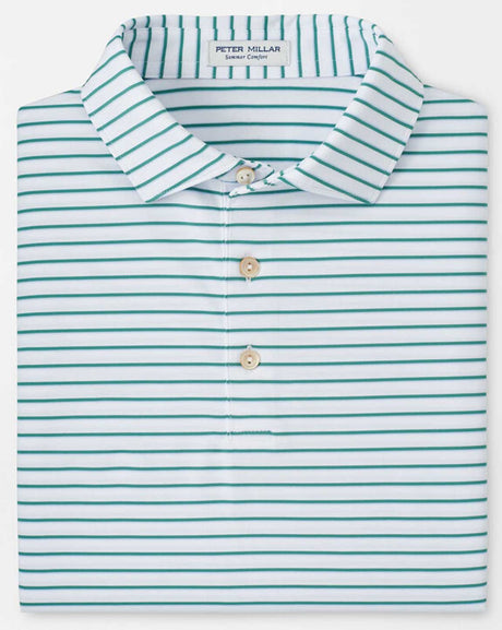 PETER MILLAR Dunnes Stripe Performance Jersey Polo Shirt – Men’s Classic Fit – White / Snow Pea
