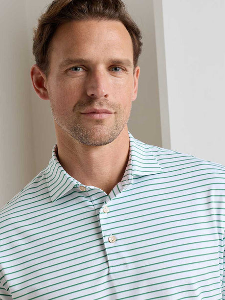 PETER MILLAR Dunnes Stripe Performance Jersey Polo Shirt – Men’s Classic Fit – White / Snow Pea