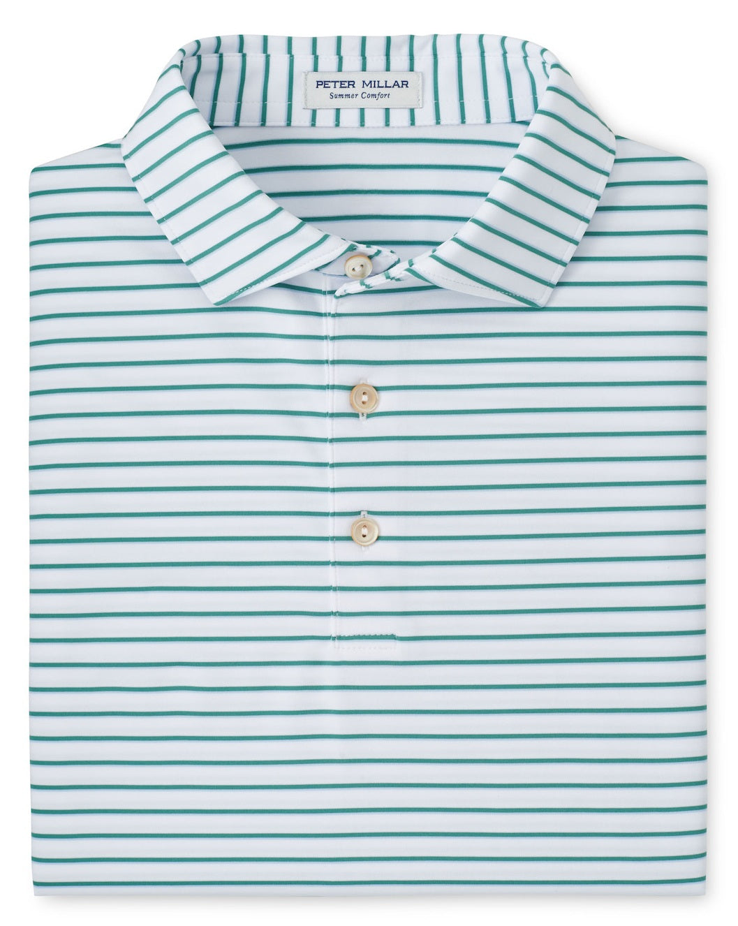PETER MILLAR Dunnes Stripe Performance Jersey Polo Shirt – Men’s Classic Fit – White / Snow Pea