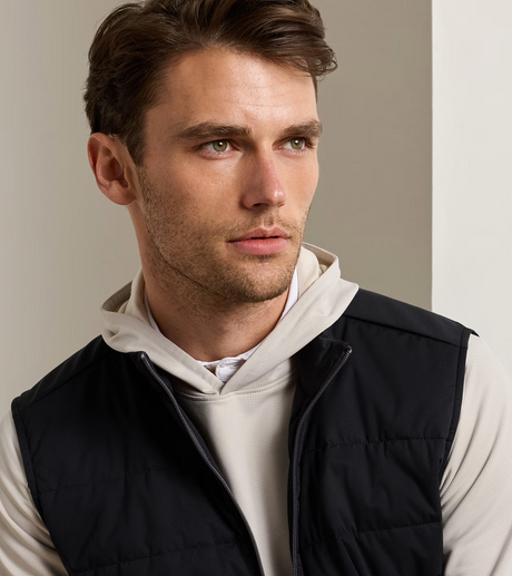 Peter Millar Fuse Hybrid Gilet in Black - front collar and zip detail