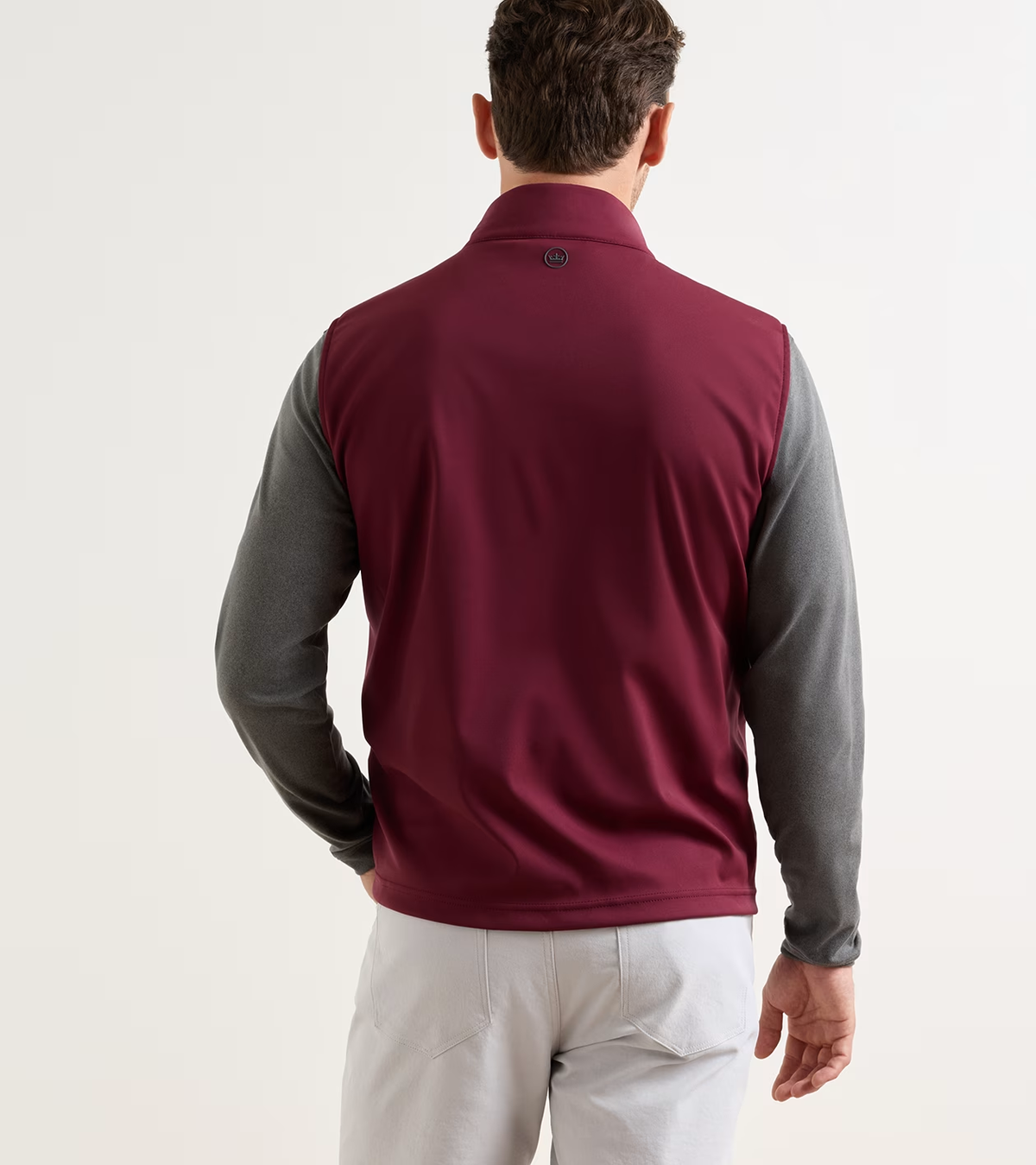 Peter Millar Fuse Hybrid Gilet in Bordeaux - model back view