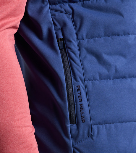 Peter Millar Fuse Hybrid Gilet in Sport Navy - zipped pocket detail