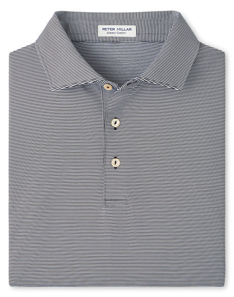 PETER MILLAR Hales Stripe Performance Jersey Polo Shirt – Men’s Classic Fit – Black