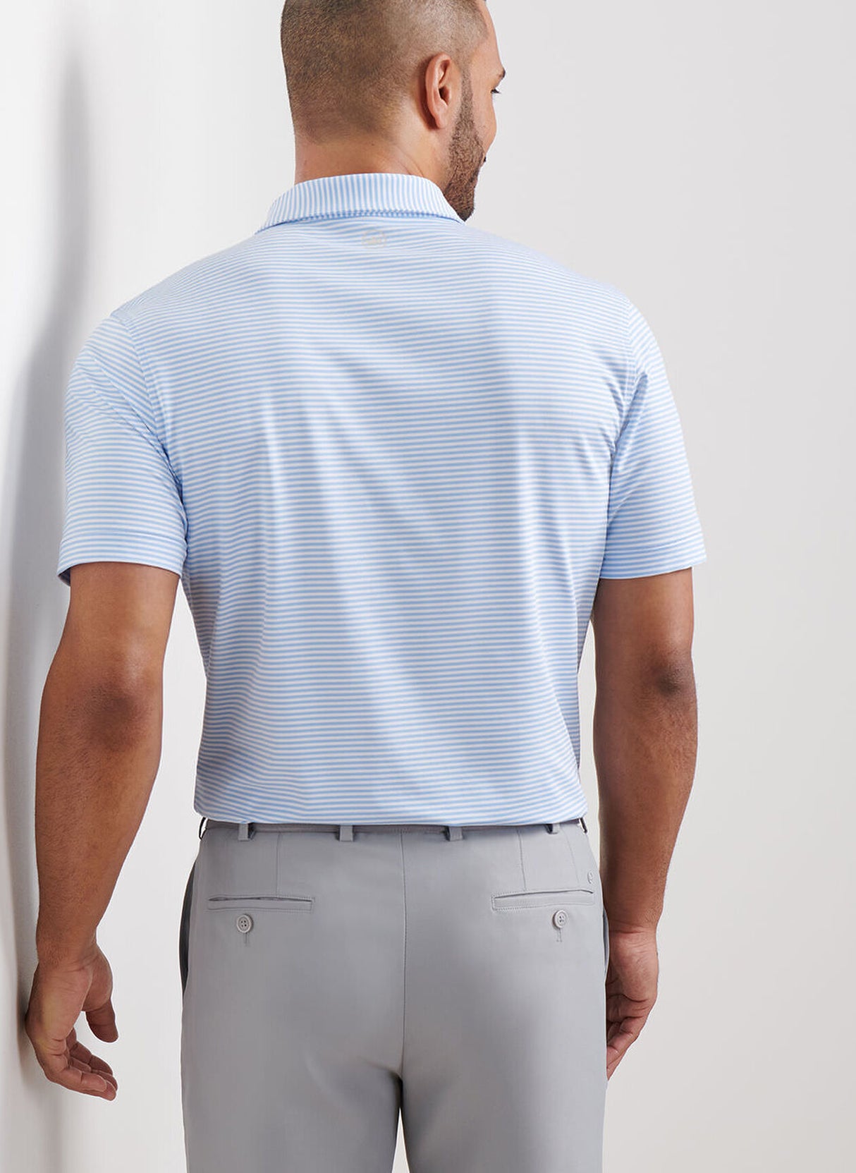 PETER MILLAR Hales Stripe Performance Jersey Polo Shirt – Men’s Classic Fit – Cottage Blue