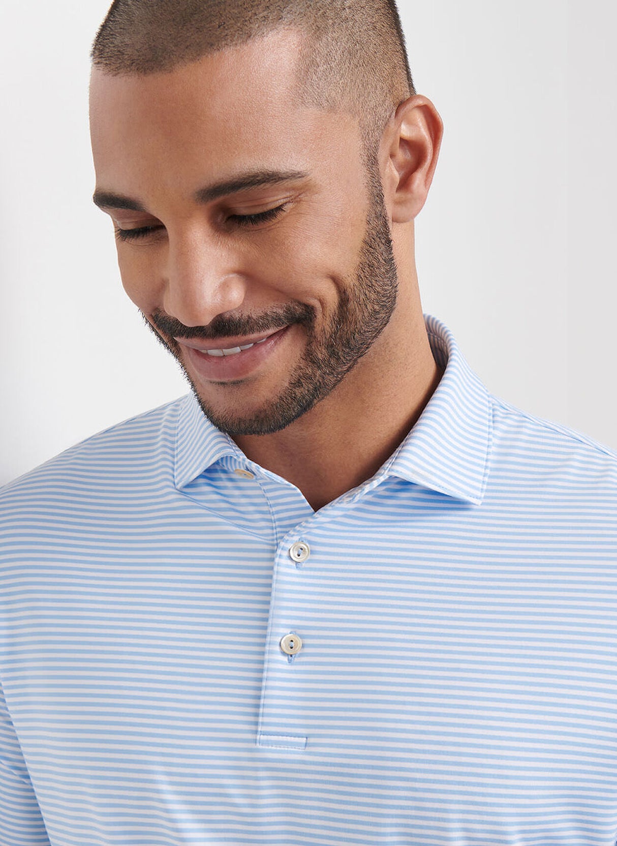 PETER MILLAR Hales Stripe Performance Jersey Polo Shirt – Men’s Classic Fit – Cottage Blue