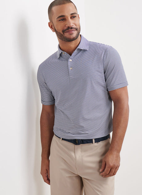 PETER MILLAR Hales Stripe Performance Jersey Polo Shirt – Men’s Classic Fit – Navy