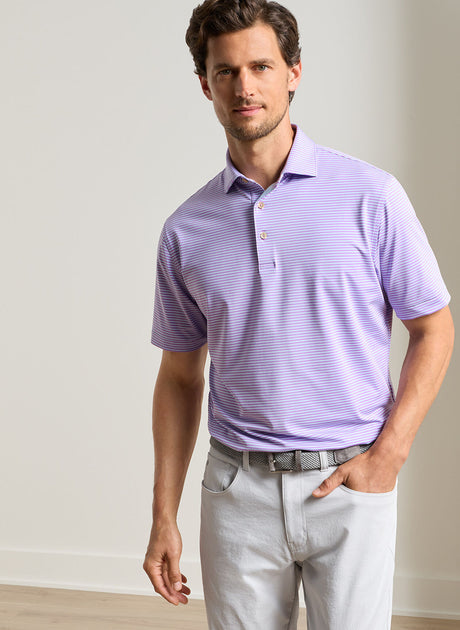 PETER MILLAR Hales Stripe Performance Jersey Polo Shirt – Men’s Classic Fit – Purple Iris