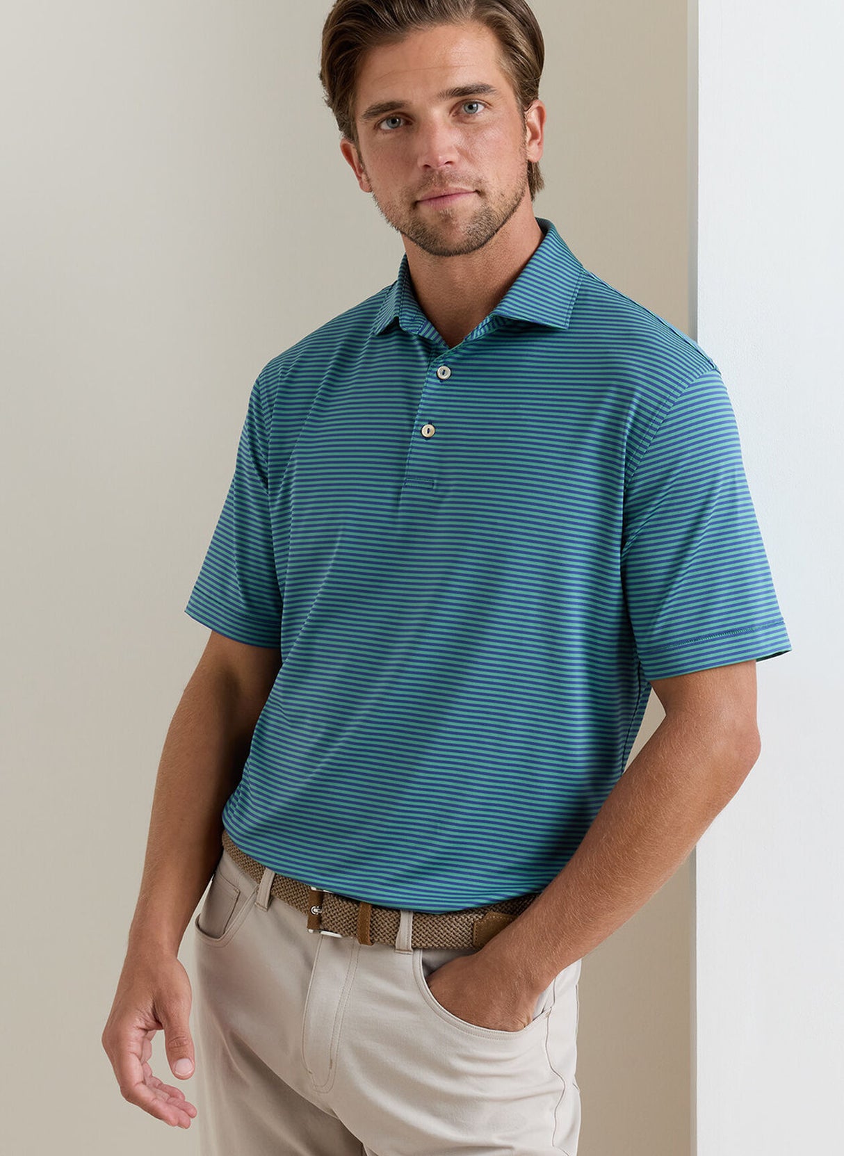 PETER MILLAR Hales Stripe Performance Jersey Polo Shirt – Men’s Classic Fit – Sport Navy