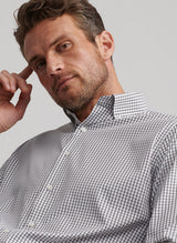 PETER MILLAR Hanford Performance Twill Checked Shirt – Men's Classic Fit – Black